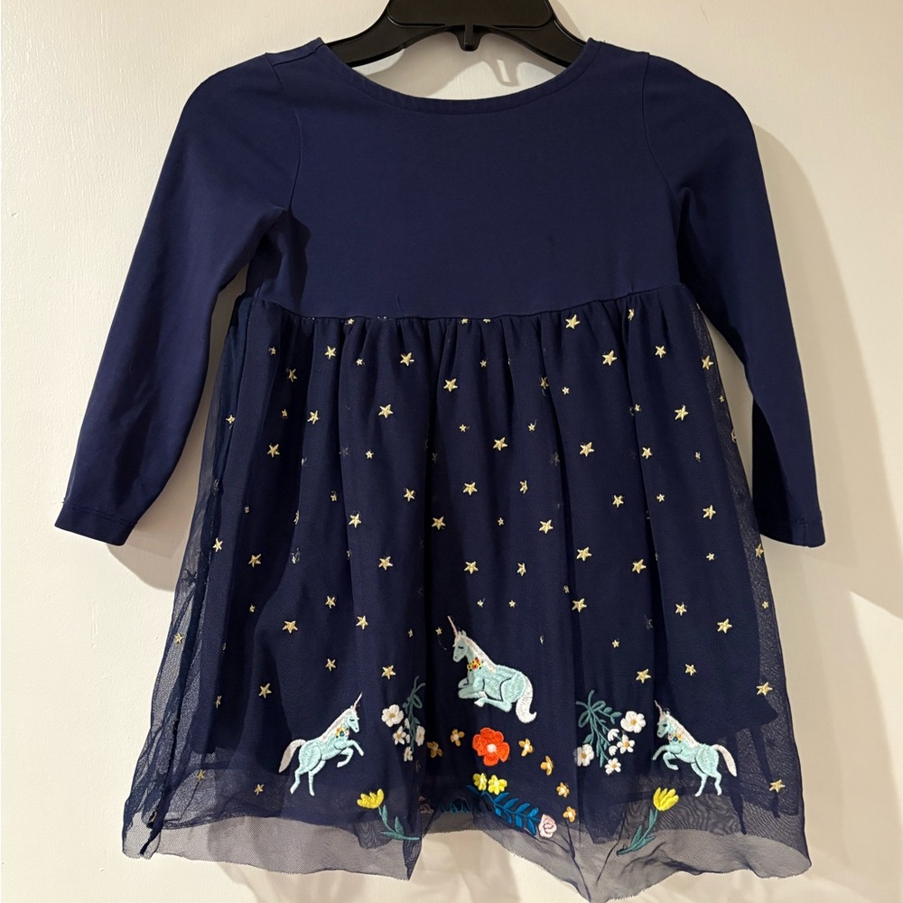 Navy Blue Unicorn Dress with Starry Skirt